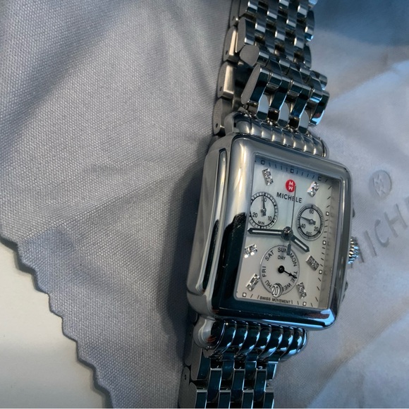 New Michele Deco Stainless Steel Real Diamond  Watch Chronograph - Silver main image 15